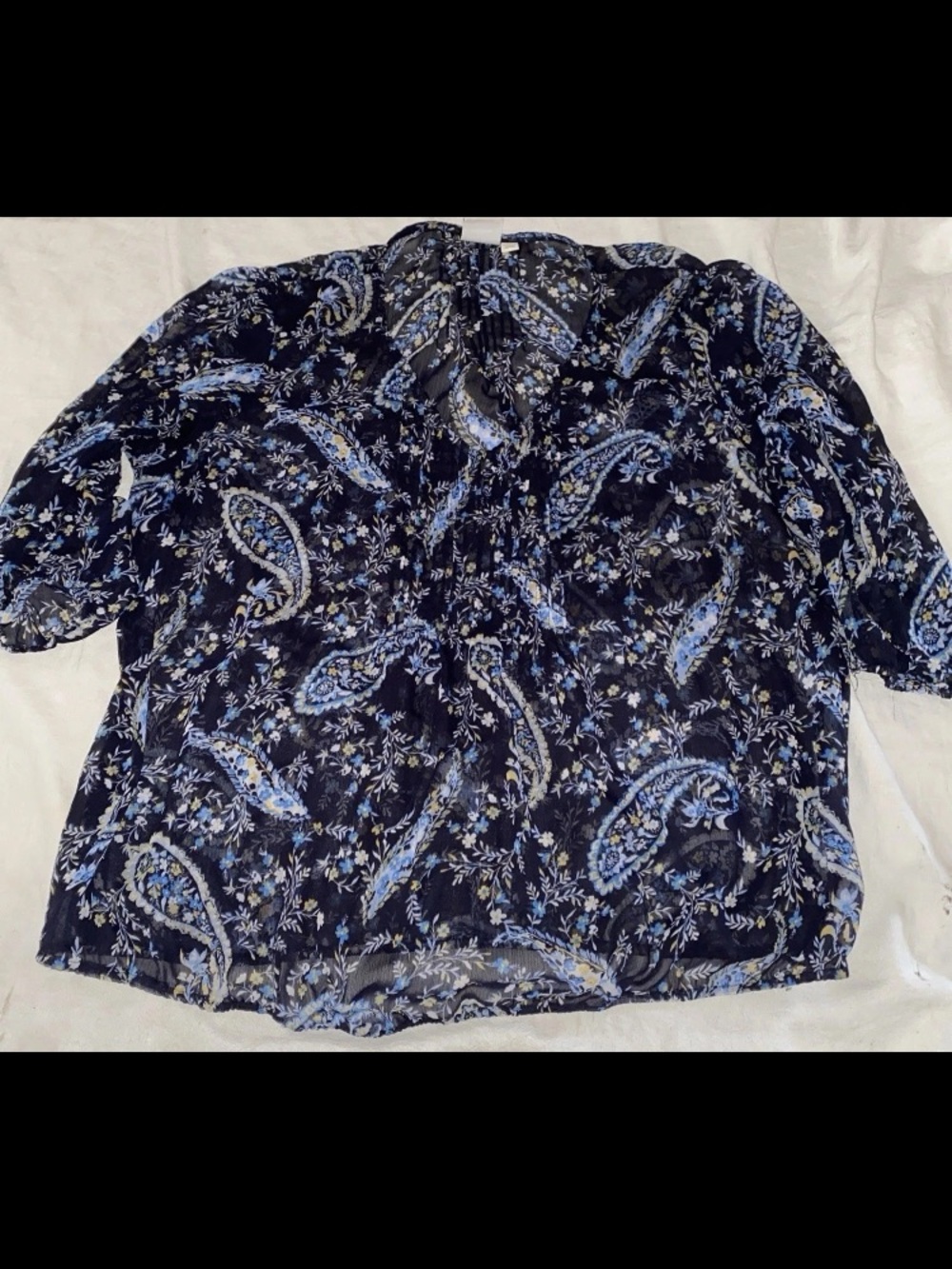 St Johns Bay Women's 3X Blue Floral Print Long Sleeve Sheer Lined Blouse Top
